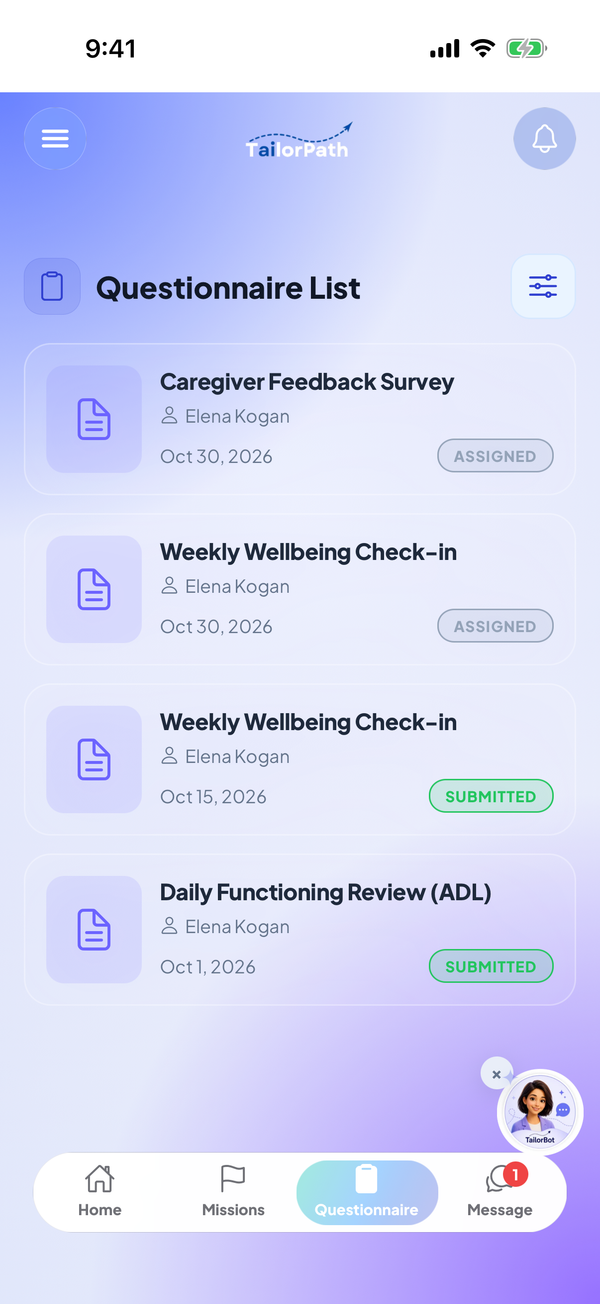 Questionnaires, regular layout